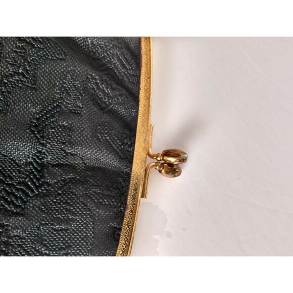 VINTAGE BLACK & GOLD FLORAL KNITTED BROCADE EVENING PURSE/HANDBAG/CLUTCH - Picture 6 of 10